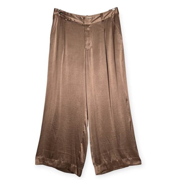 Madewell The Harlow High Rise Wide-Leg Pant in Satin Size 12P Petite Ice Mocha - Picture 4 of 15